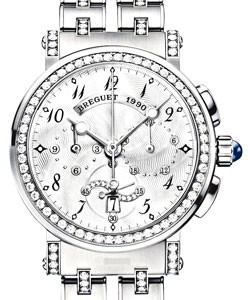 Marine Chronograph Ladies in White Gold with Diamonds Bezel on White Gold Diamonds Bracelet with Mother of Pearl Diamonds Dial