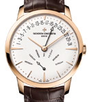 Patrimony Retrograde Day-Date Celetstial in Rose Gold On Brown Alligator Leather Strap with White Dial
