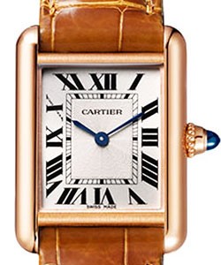 Tank Louis Cartier Small in Rose Gold on Brown Alligator Leather Strap with Silver Dial