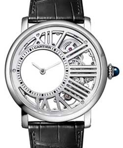 Rotonde de Cartier Mysterious in Palladium On Black Alligator Leather Strap with Skeleton Dial