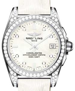 Galactic 36mm in Steel with Diamond Bezel On White Sahara Calfskin Leather Strap with White MOP Diamonds Dial