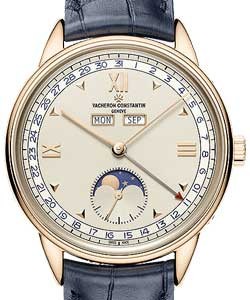 Historiques Triple Calendrier 1948 in Rose Gold On Blue Alligator Leather Strap with Silver Dial
