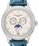 Annual Calendar 4947 Moonphase in White Gold with Diamond Bezel On Blue Crocodile Leather Strap with Silver Dial