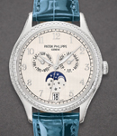 Annual Calendar 4947 Moonphase in White Gold with Diamond Bezel On Blue Crocodile Leather Strap with Silver Dial
