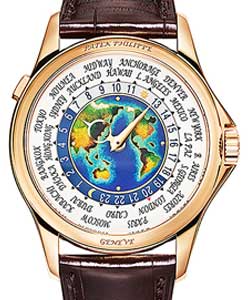 World Time 5131 in Rose Gold on Brown Alligator Leather Strap with Enamel Earth Dial