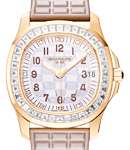 Aquanaut 5072 in Rose Gold with Diamond Bezel on Tropical Composite Pearly Beige Rubber Strap with Engraved Mother of Pearl Dial