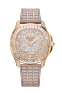 Aquanaut Luce in Rose Gold with Diamond Bezel on Pearly Beige Rubber Strap with Pave Diamond Dial