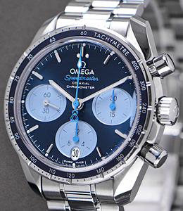 Speedmaster Co-Axial Chronograph in Steel with Inner Dark Blue Aluminum Bezel on Steel Bracelet with Dark Blue Index Dial