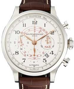 Capeland Chronograph Automatic in Steel on Brown Alligator Leather Strap with White Dial