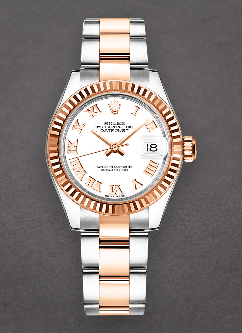 Rolex Unworn Datejust 28mm Automatic in Steel with Rose Gold Fluted Bezel