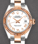 Datejust 28mm Automatic in Steel with Rose Gold Fluted Bezel On Steel and Rose Gold Oyster Bracelet with White Roman Dial