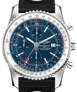 Navitimer World Chronograph in Steel on Black Ocean Racer Rubber Strap with Blue Dial