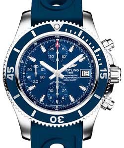 Breitling Superocean Chronograph 42 in Steel with Blue Bezel on Blue Diver Pro III Rubber Strap with Mariner Blue Dial