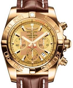 Chronomat 44 in Rose Gold on Brown Crocodile Leather Strap with Golden Sun Dial