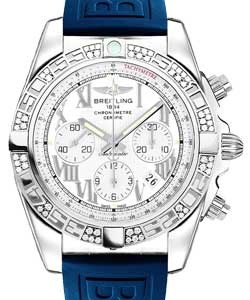 Chronomat 44 in Steel with Diamond Bezel on Blue Diver Pro III Rubber Strap with White Dial
