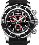 Superocean Chronograph 46mm in Steel with Black Bezel On Black Diver Pro III Rubber Strap with Black Dial