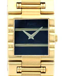 Gents Square Dancer in Yellow Gold on Yellow Gold Bracelet with Black and Gold Dial