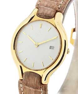Beluga Quartz in Yellow Gold on Brown Crocodile Leather Strap with White Dial