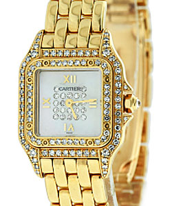 Panther Quartz in Yellow Gold with Diamond Bezel on Yellow Gold Bracelet with MOP Diamond Dial