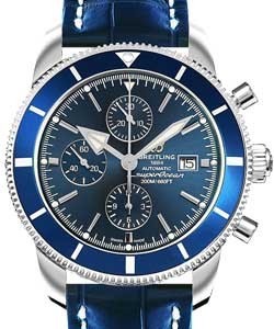 Superocean Heritage II Chronograph in Steel with Blue Ceramic Bezel on Blue Crocodile Leather  Strap with Blue Dial