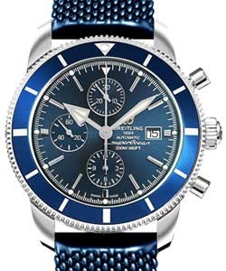 Superocean Heritage II Chronograph in Steel with Blue Bezel on Blue Aero Classic Rubber Strap with Blue Dial