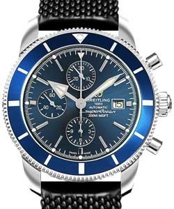 Superocean Heritage II Chronograph in Steel with Blue Bezel on Black Aero Classic Rubber Strap with Blue Dial