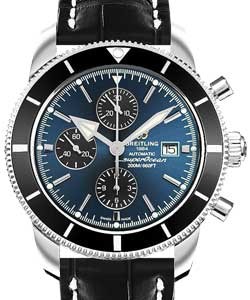 Superocean Heritage II Chronograph in Steel with Black Ceramic Bezel on Black Crocodile Leather Strap with Gun Blue Dial