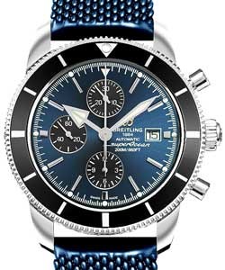 Superocean Heritage II Chronographe in Steel with Black Ceramic Bezel on Blue Aero Classic Rubber Strap with Gun Blue Dial