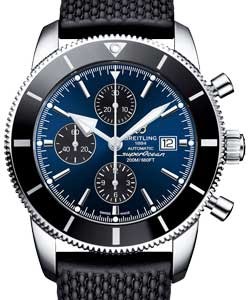 Superocean Heritage II Chronographe in Steel with Black Ceramic Bezel on Black Aero Classic Rubber Strap with Blue Dial