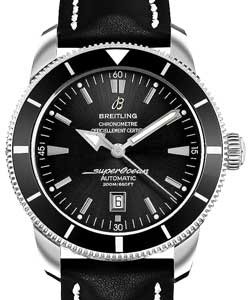 Superocean Heritage II Chronograph in Steel with Black Ceramic Bezel on Black Calfskin Leather Strap with Black Dial