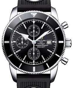 Superocean Heritage II Chronograph in Steel with Black Ceramic Bezel on Black Ocean Racer Rubber Strap with Black Dial