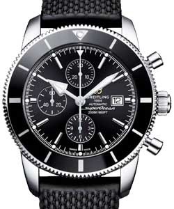 Superocean Heritage II Chronograph in Steel with Black Bezel on Black Aero Classic Rubber Strap with Black Dial