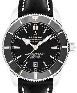 Superocean Heritage II in Steel with Black Ceramic Bezel on Black Calfskin Leather Strap with Black Dial