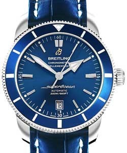 Superocean Heritage II in Steel with Blue Bezel on Blue Crocodile Leather Strap with Blue Dial