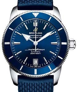 Superocean Heritage II in Steel with Blue Bezel on Blue Aero Classic Rubber Strap with Blue Dial