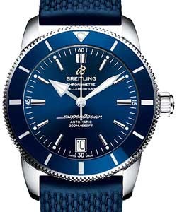 Superocean Heritage II in Steel with Blue Bezel on Blue Aero Classic Rubber Strap with Blue Dial