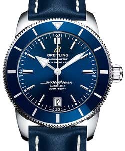 Superocean Heritage II 42mm Automatic in Steel with Blue Bezel on Blue Calfskin Leather Strap with Blue Dial