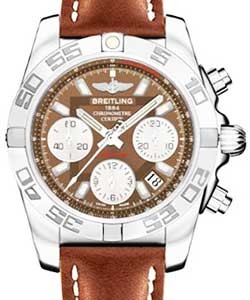 Chronomat Chronograph in Steel On Gold Calfskin Leather Strap with Brown Dial -Silver Subdials