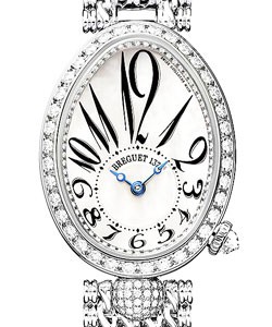 Reine de Naples on White Gold with Diamond Bezel on White Gold Bracelet with Mother of Pearl Dial