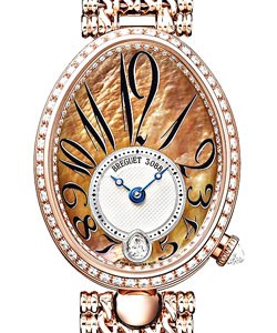 Reine de Naples in Rose Gold with Diamonds Bezel on Rose Gold Bracelet with Mother of Pearl Dial