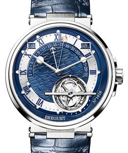 Marine Equation Of Time Perpetual Tourbillon  in Platinum on Blue Alligator Leather Strap with Blue Dial