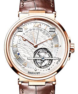 Marine Equation Of Time Perpetual Tourbillon  in Rose Gold on Brown Alligator Leather Strap with Silver Dial