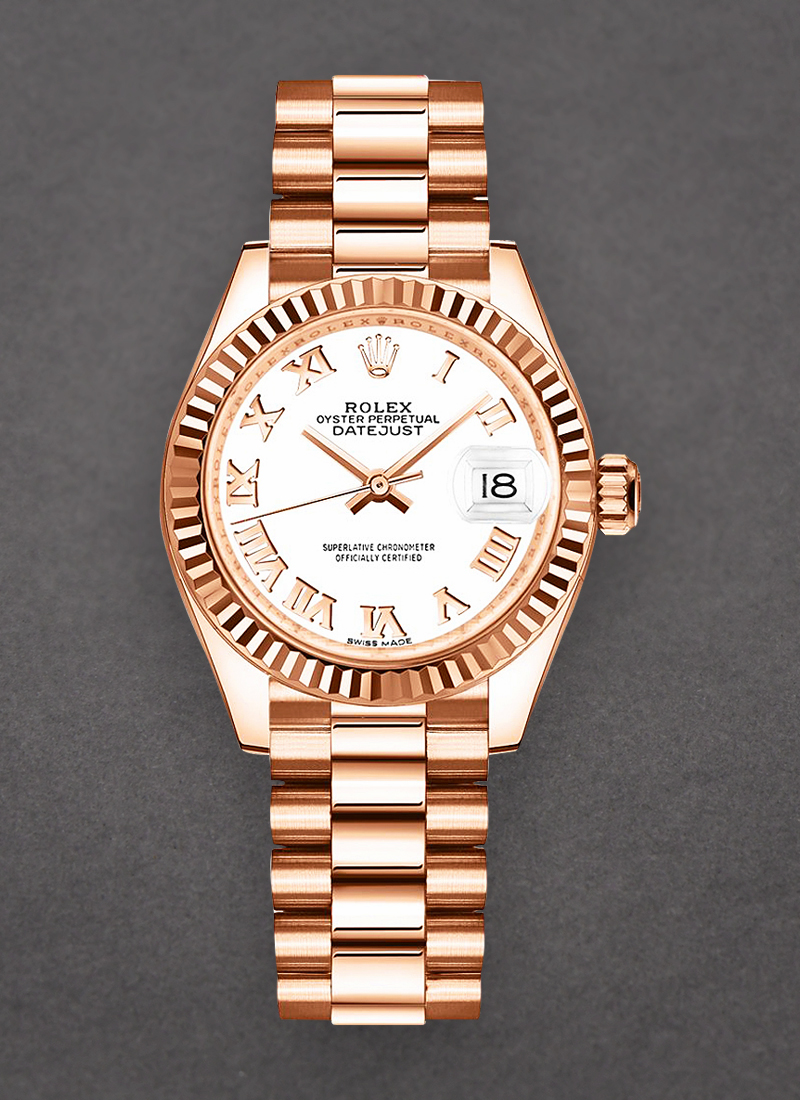 Rolex Unworn Ladies Datejust 28mm in Rose Gold with Fluted Bezel