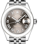 Datejust 28mm Automatic in Steel with Domed Bezel on Steel Jubilee Bracelet with Dark Grey Roman Dial