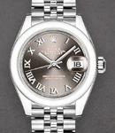 Datejust 28mm Automatic in Steel with Domed Bezel on Steel Jubilee Bracelet with Dark Grey Roman Dial