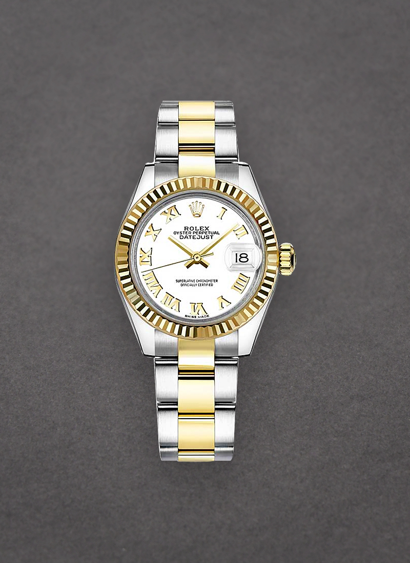 Rolex Unworn Datejust Ladies 28mm Automatic in Steel with Yellow Gold Fluted Bezel