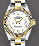 Datejust Ladies 28mm Automatic in Steel with Yellow Gold Fluted Bezel on Bracelet with White Roman Dial