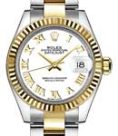Datejust Ladies 28mm Automatic in Steel with Yellow Gold Fluted Bezel on Bracelet with White Roman Dial