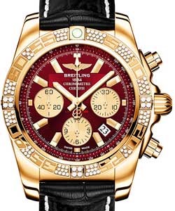Chronomat 44mm in Rose Gold with Diamond Bezel on Black Crocodile Leather Strap with Mirage Red Dial