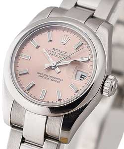 Ladies Datejust in Steel with Domed Bezel on Steel Oyster Bracelet with Salmon Stick Dial